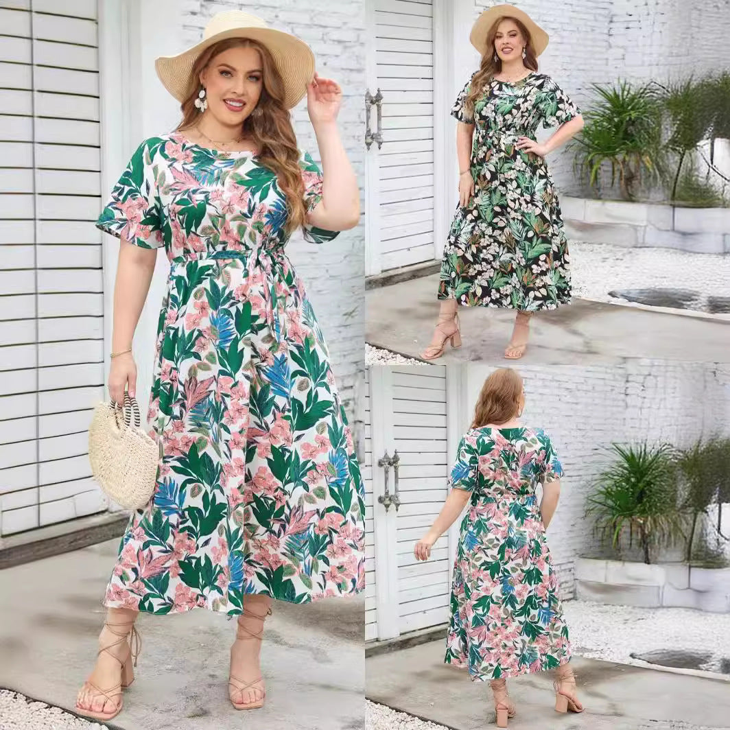 Damen Maxikleid mit aufwendig gestaltetem Band und zeitloser Musterung Drune
