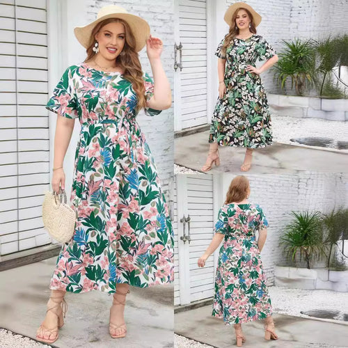 Damen Maxikleid mit aufwendig gestaltetem Band und zeitloser Musterung Drune