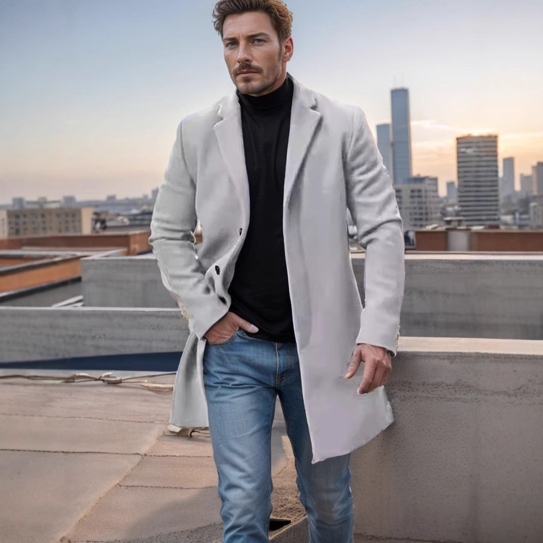 Herren eleganter Wollmantel mit klassischem Revers und modernen Akzenten Drune