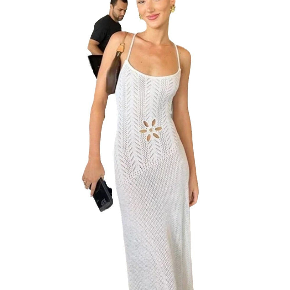 Damen Elegantes Häkel-Maxikleid mit Blumenmuster Drune