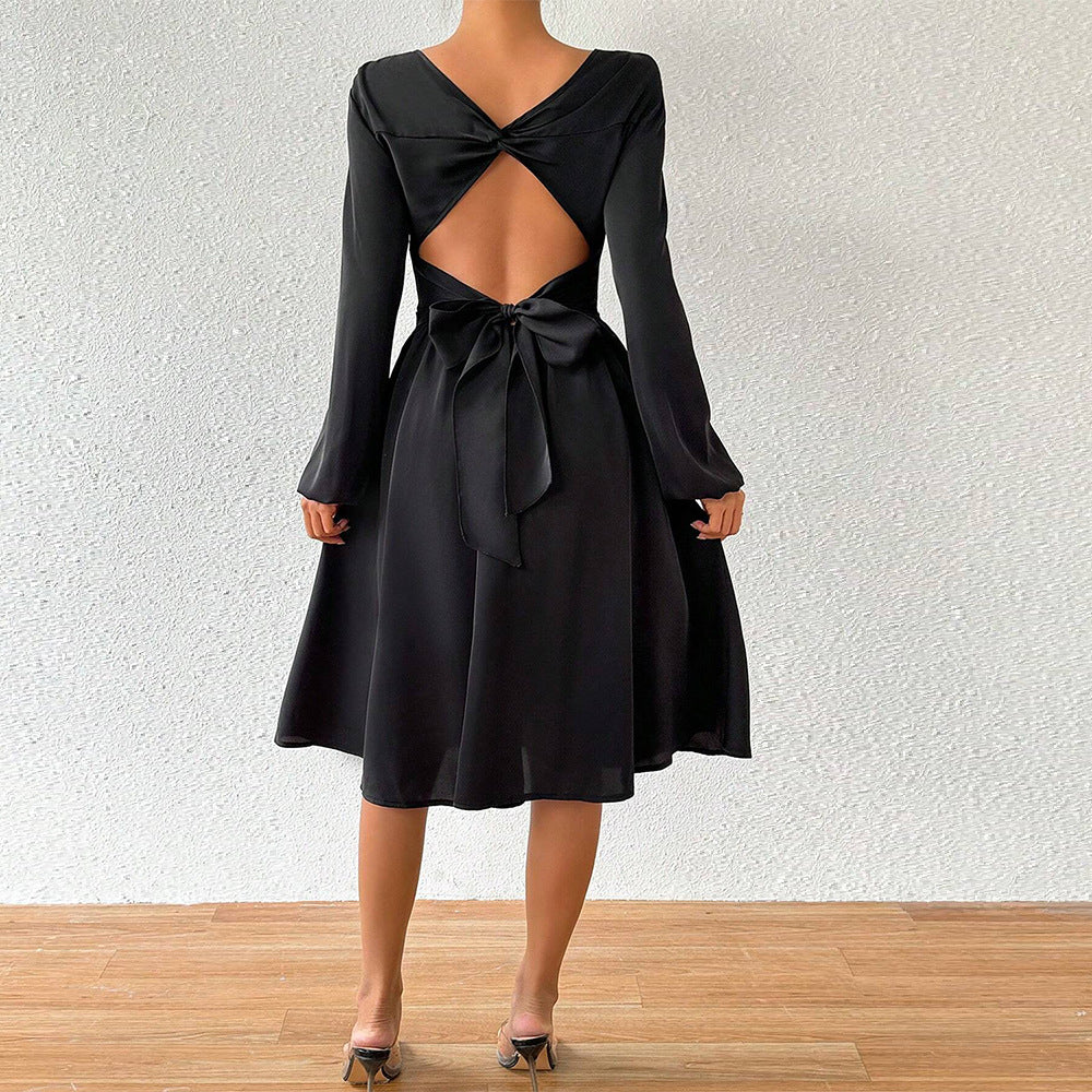 Damen A-linien Kleid mit elegantem Rundhalsausschnitt und weiten Ärmeln Drune
