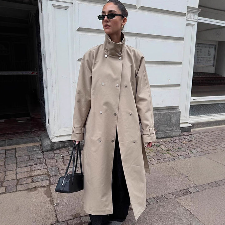 Damen elegante Trenchcoatjacke mit hohem Kragen Drune