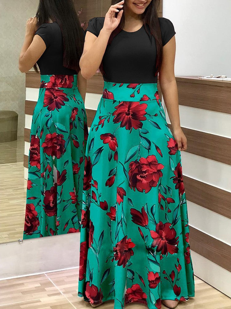 Damen Elegantes Maxikleid mit grafischem Druck und flexiblem Bund Drune