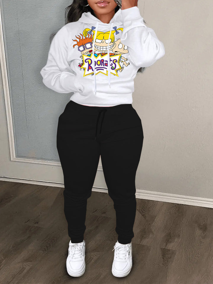 Damen Hoodie und Jogginghose Set mit kreativem Cartoon-Design Drune