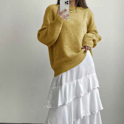 Damen Oversized Strickpullover mit weichem Fleece und modernen Details Drune