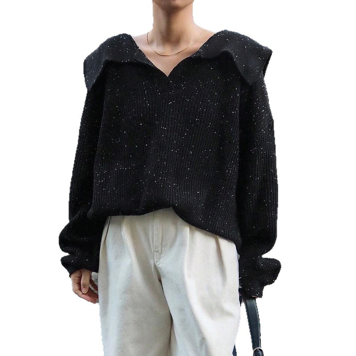 Damen lässiger Strickpullover mit modernem Kragen und funkelnden Details Drune
