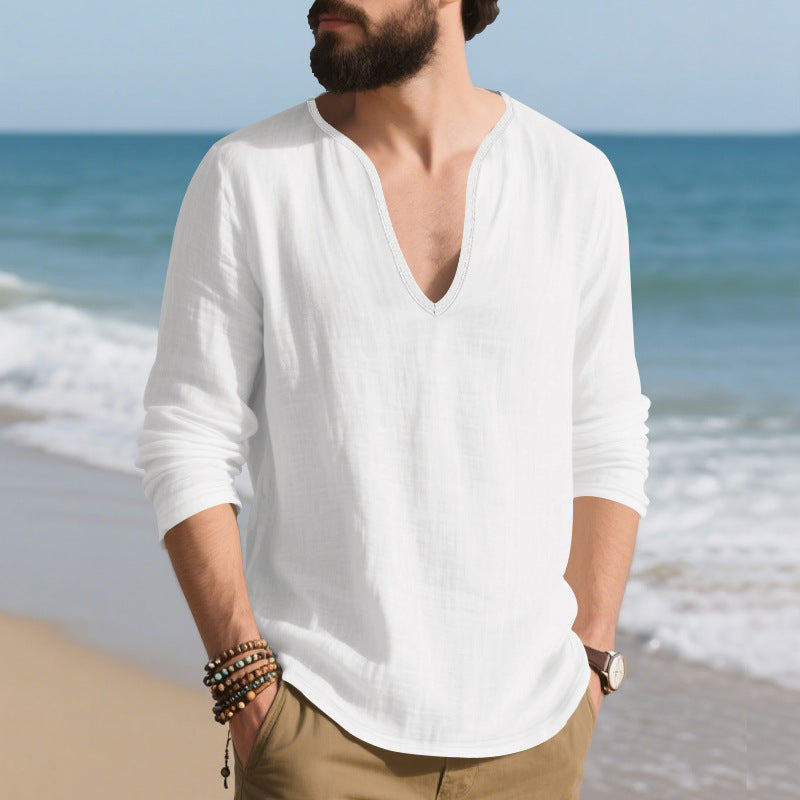 Herren lässiges Langarmshirt mit V-Ausschnitt aus hochwertigem Baumwollmix Drune