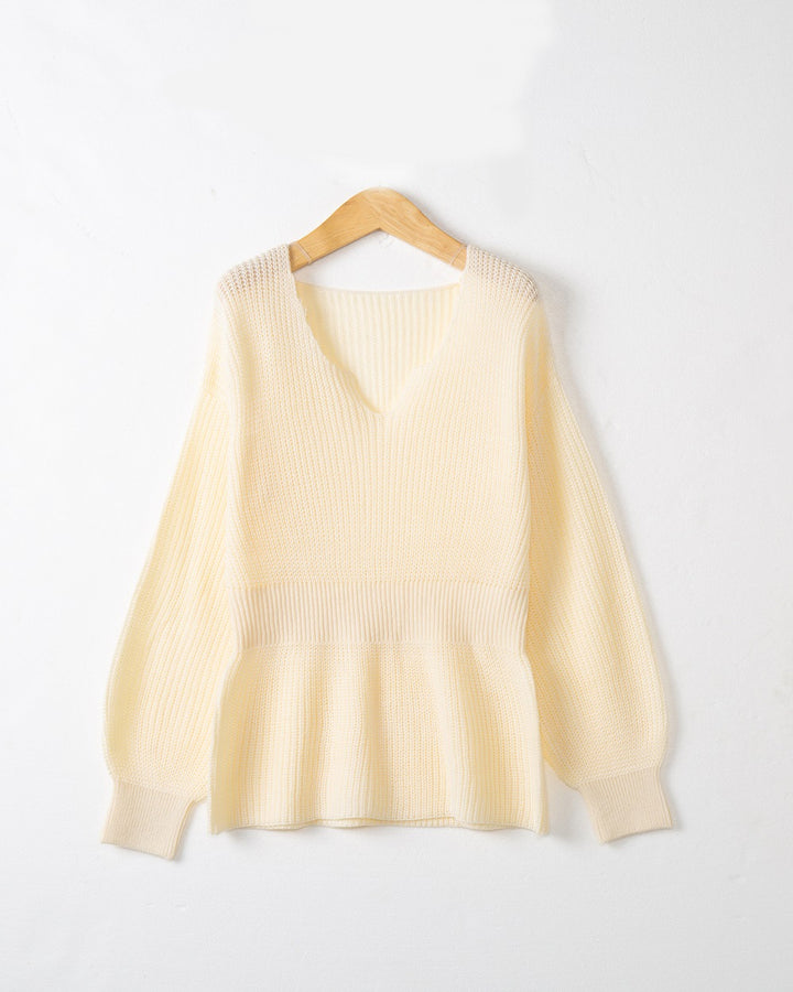 Damen Grobstrickpullover mit tiefem V-Ausschnitt und lässigem Schnitt Drune