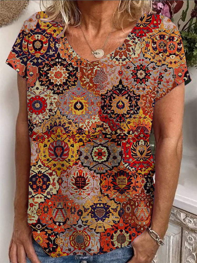 Damen T-Shirt mit buntem orientalischen Muster Drune