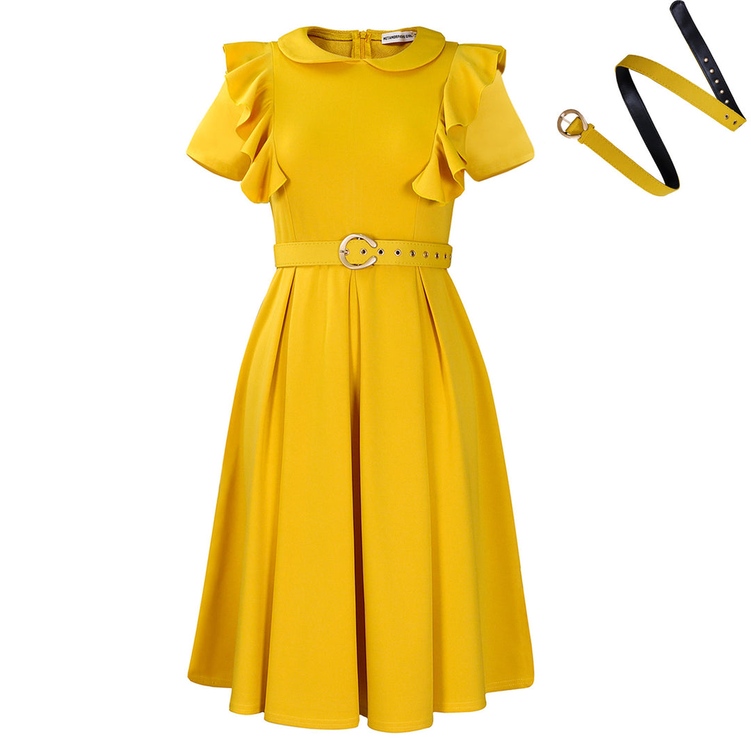 Damen Kleid mit Rüschendetails und tailliertem Gürtel Drune