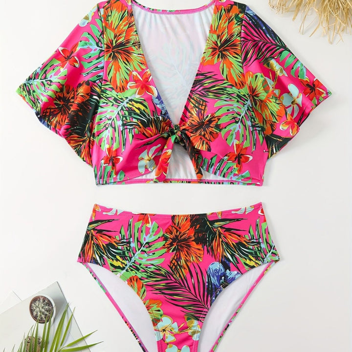 Damen Bikini-Set mit floralen Mustern und leichtem Überwurf Drune