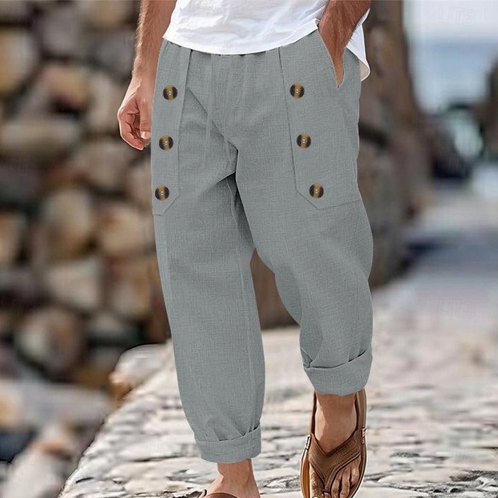 Herren lässige Cargo-Hose mit praktischen Knopfdetails und elastischem Bund Drune