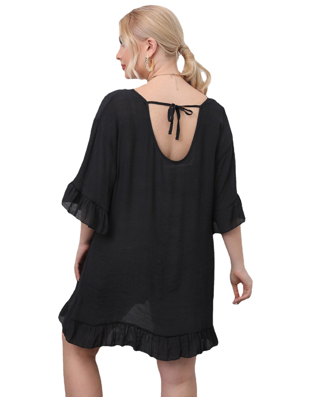 Damen leichtes Strandkleid mit voluminösen Rüschen Drune