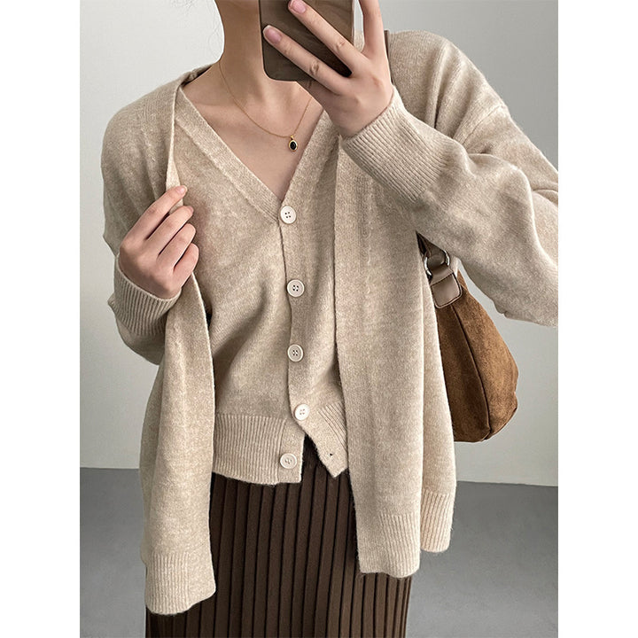 Damen gestrickte Cardigan mit V-Ausschnitt und Knopfdetails Drune
