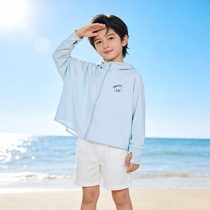 Unisex nan leichte UV-Schutz Sonnenjacke mit Kapuze und Daumenloch für Kinder  Drune
