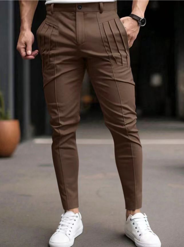 Herren nan schmale Bundfalten-Chino mit dekorativen Längsfalten und tapered Bein Drune