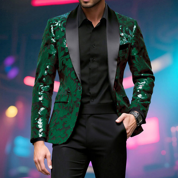 Herren glamouröser Pailletten-Blazer mit floralem Design und elegantem Schnitt Drune