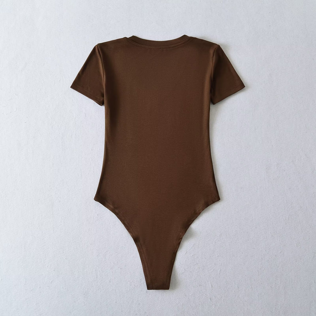 Damen Body mit tiefem V-Ausschnitt und kurzärmligem Design Drune