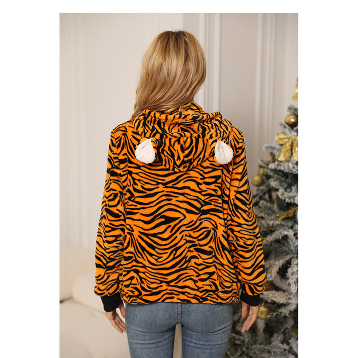 Damen Plüschjacke im Tigerdesign mit hohem Kragen und seitlichen Eingrifftaschen Drune