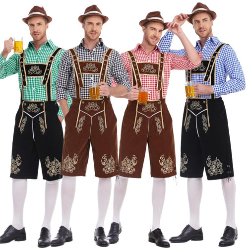 Herren nan Filzoptik-Lederhose knielang mit barocker Stickerei, verstellbaren Trägern und Dekornieten Drune