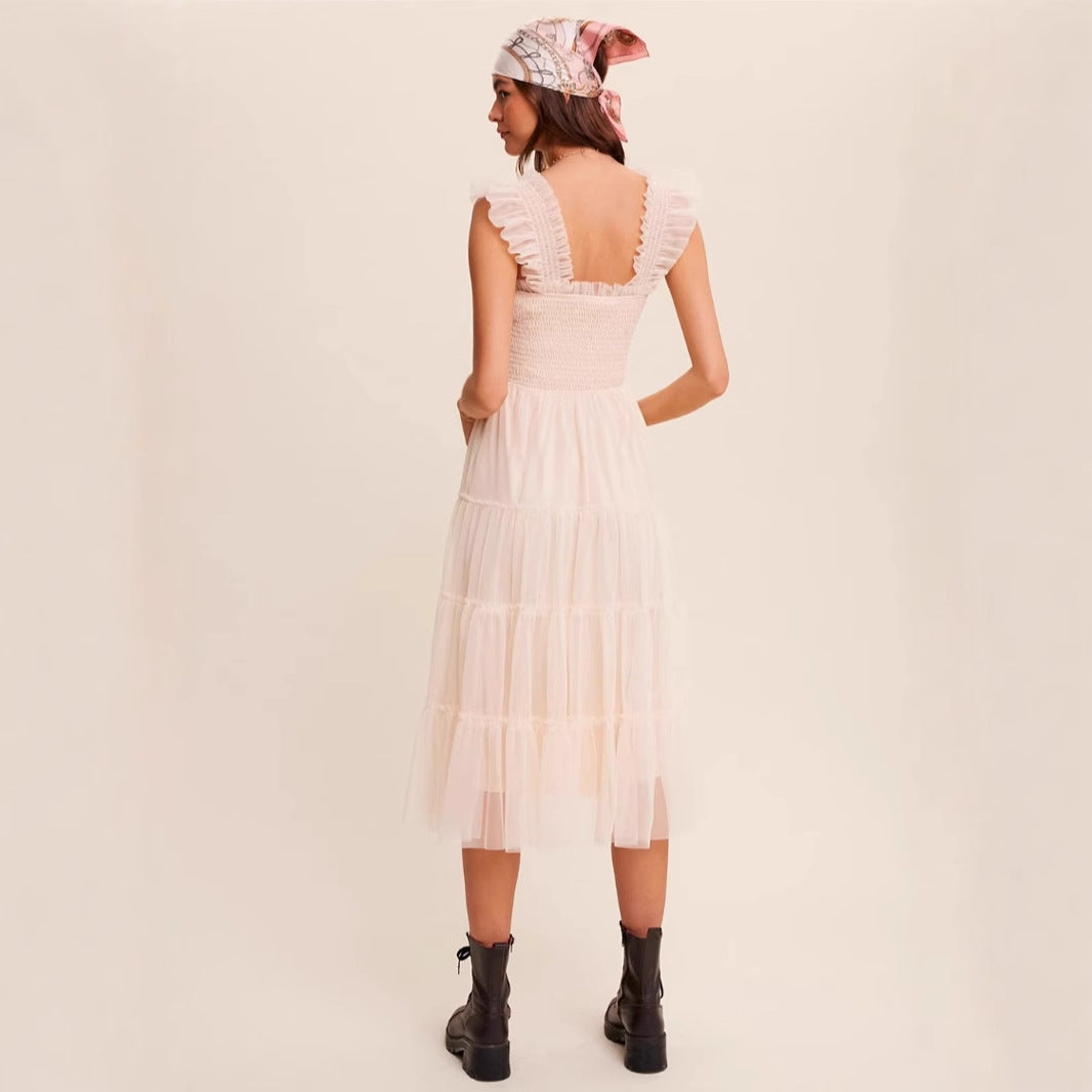 Damen romantisches Maxikleid mit Rüschendetails Drune
