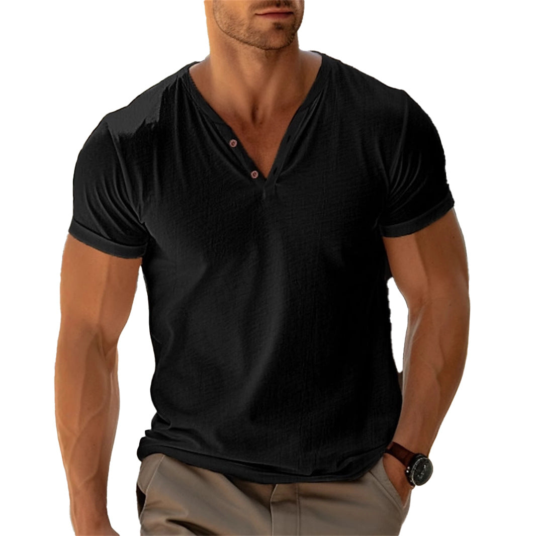 Herren lässiges Henley-T-Shirt mit Knopfleiste und atmungsaktivem Stoff Drune