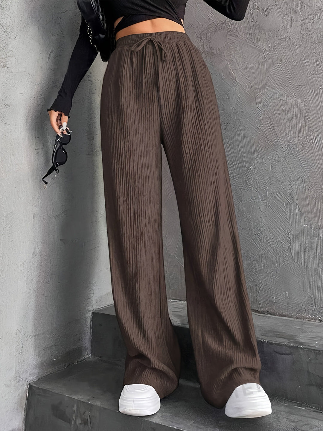 Damen Weit geschnittene Plissee-Hose mit elastischem Bund und praktischen Eingrifftaschen Drune