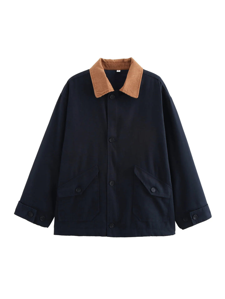 Damen lässige Übergangsjacke mit cordartigem Kragen und praktischen Taschen Drune