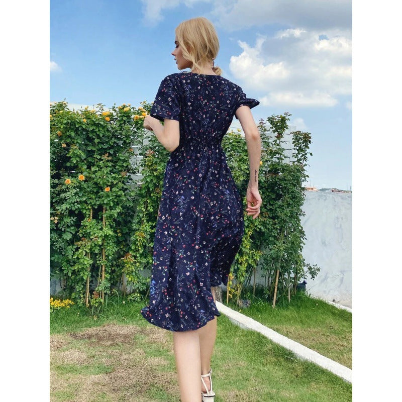 Damen Midi-Kleid mit floralen Mustern und schwingendem Saum Drune