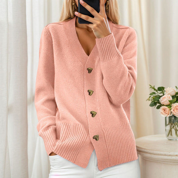 Damen Strickjacke mit Herzknöpfen und lässigem Schnitt Drune