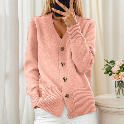 Damen Strickjacke mit Herzknöpfen und lässigem Schnitt Drune