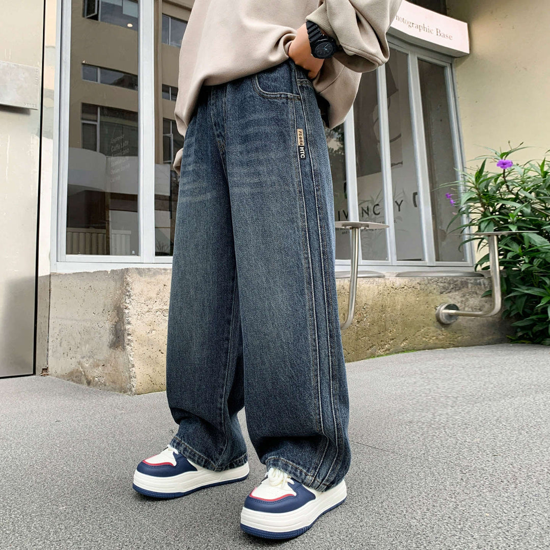 Damen weite Denim-Hose mit tiefem Bund Drune