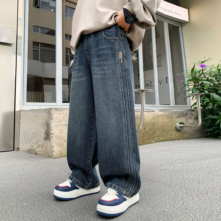 Damen weite Denim-Hose mit tiefem Bund Drune