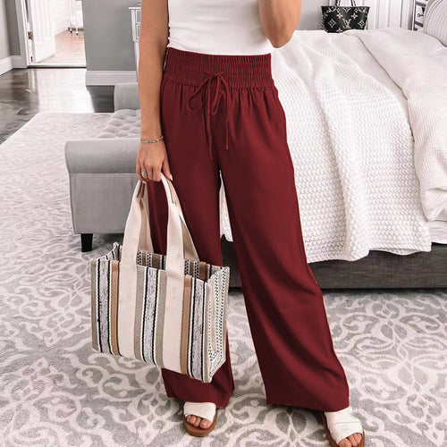 Damen weite Hochbundhose mit elastischem Taillenband und praktischen Taschen Drune