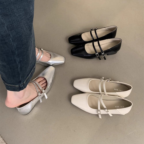 Damen elegante Mary Jane Ballerinas mit modischem Doppelriemen und komfortablem Fußbett Drune