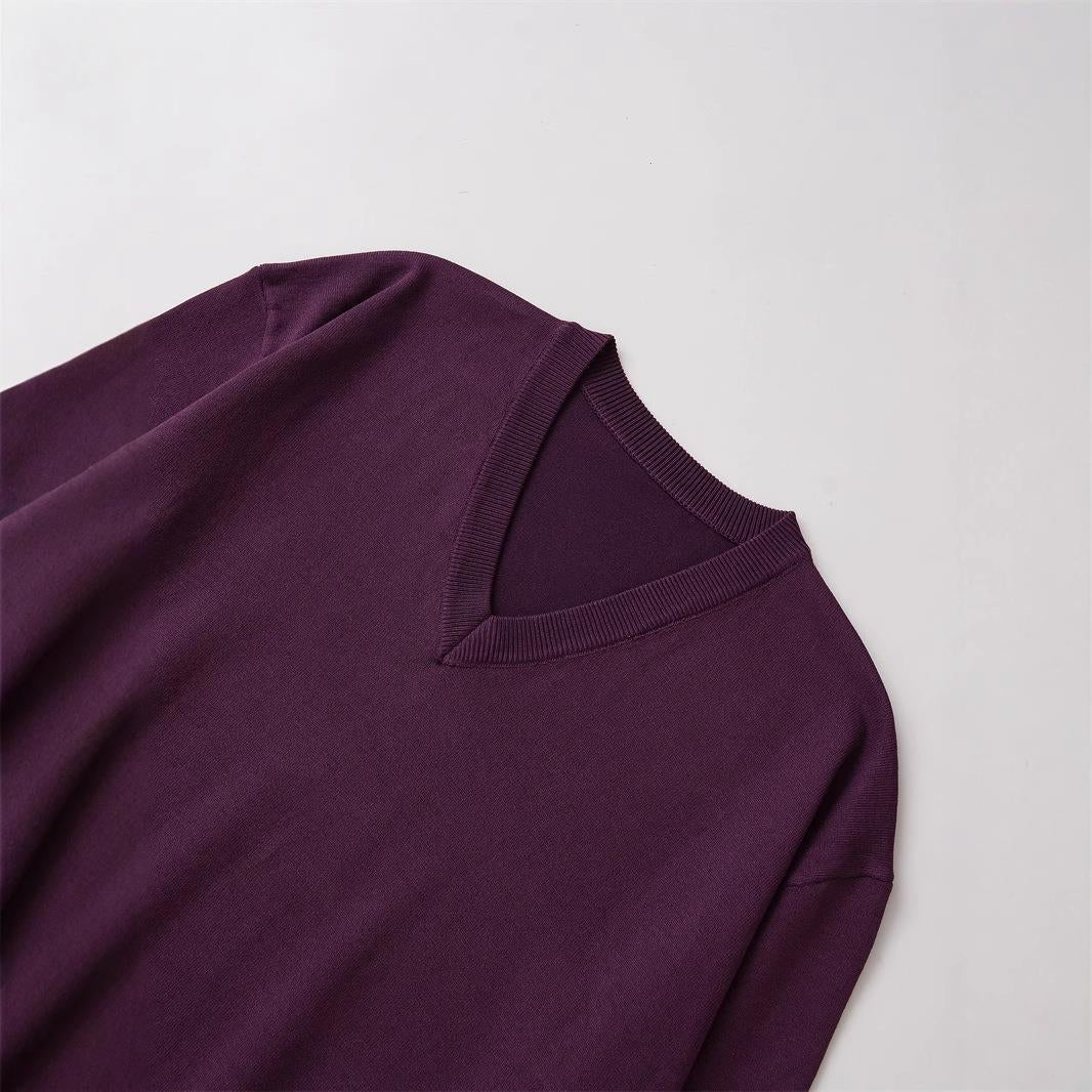 Damen V-Ausschnitt Strickpullover mit weiten Ärmeln und komfortablem Schnitt Drune