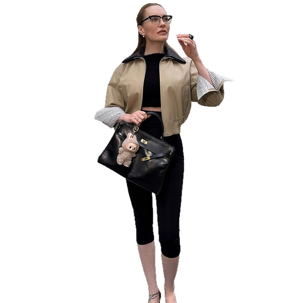 Damen legerer Übergangsjacke mit weichem Innenfutter und Karodetails Drune