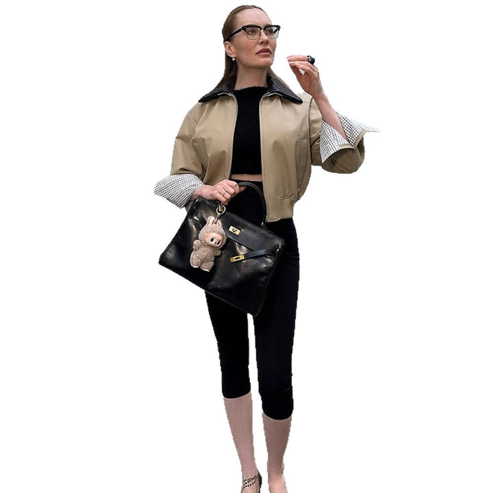 Damen legerer Übergangsjacke mit weichem Innenfutter und Karodetails Drune