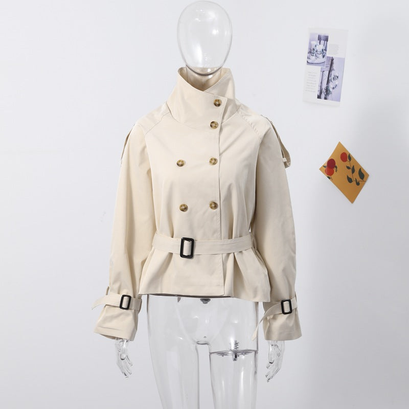 Damen Modischer Trenchcoat mit hohem Kragen und praktischen Seitentaschen Drune