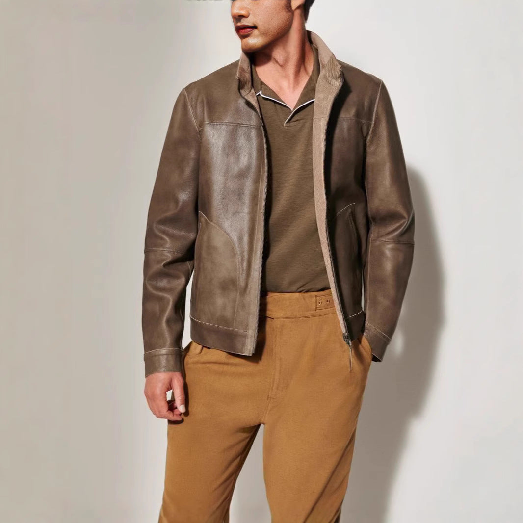 Herren Lederjacke im modernen Schnitt mit strukturiertem Obermaterial Drune