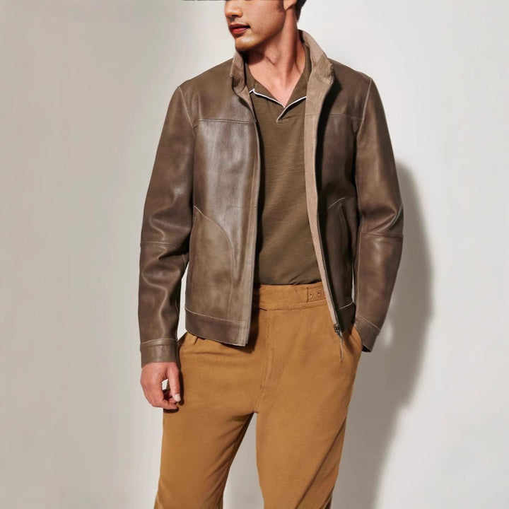 Herren Lederjacke im modernen Schnitt mit strukturiertem Obermaterial Drune