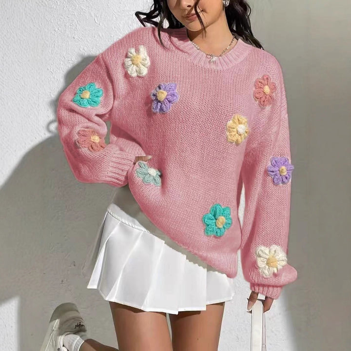 Damen blumengestickter Oversized-Pullover Drune