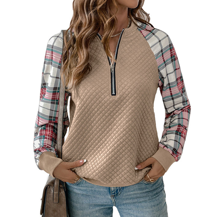 Damen modischer Pullover mit Karomuster und Reißverschluss Drune