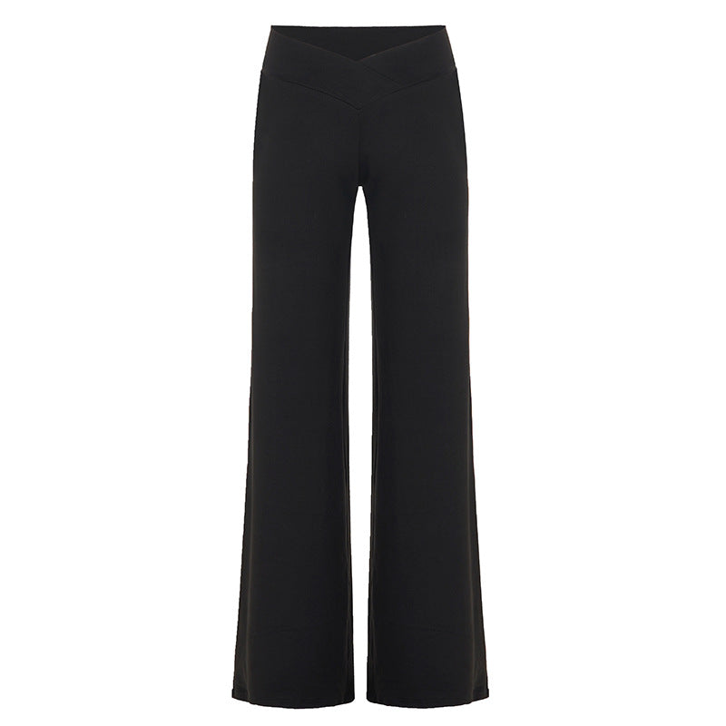 Damen nan weite Palazzo-Hose mit V-förmiger Bundnaht und elastischem Stretch-Jersey Drune