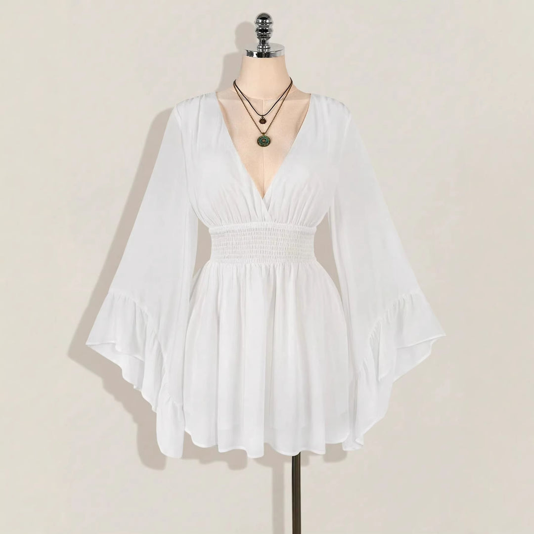 Damen elegantes Strandkleid mit voluminösen Ärmeln Drune