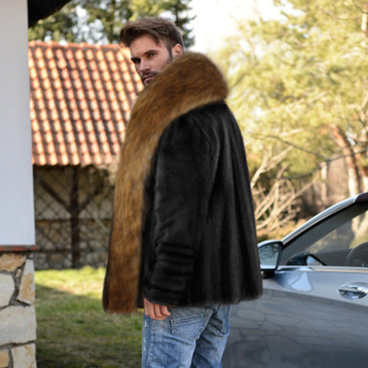 Herren Elegante und warme Fleecejacke mit Kunstpelzkragen Drune