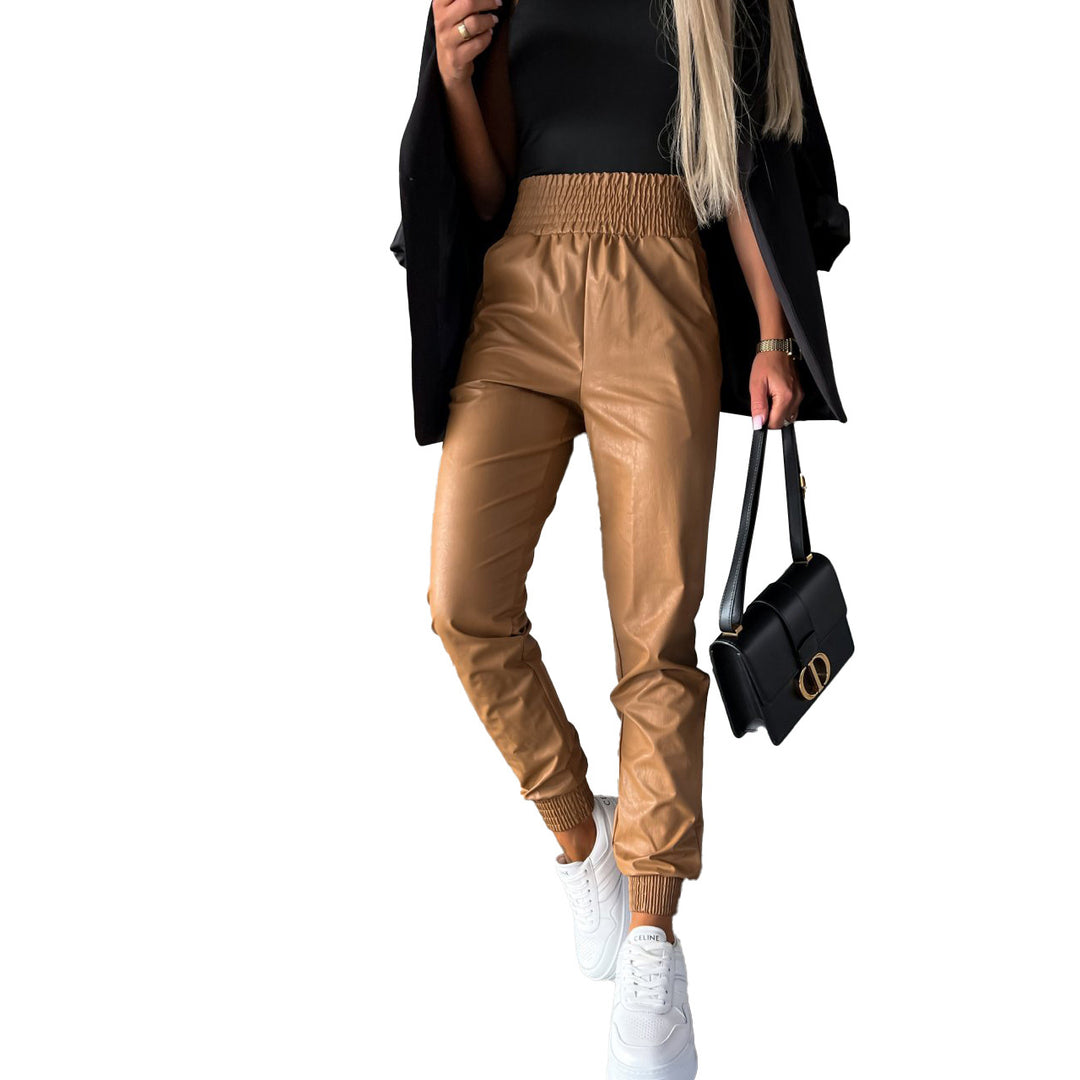 Damen Kunstleder-Hose mit elastischem Bund und schmalem Schnitt Drune