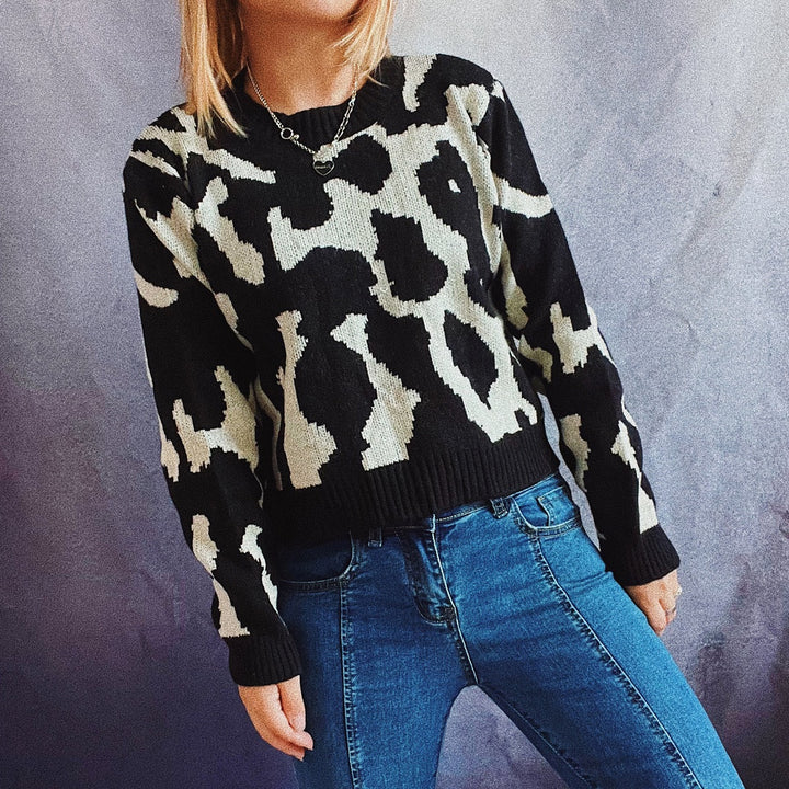Damen gemusterter Pullover mit modernem Tierdruck Drune