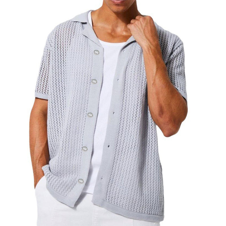 Herren atmungsaktives Kurzarm-Strickhemd mit offenem Design Drune