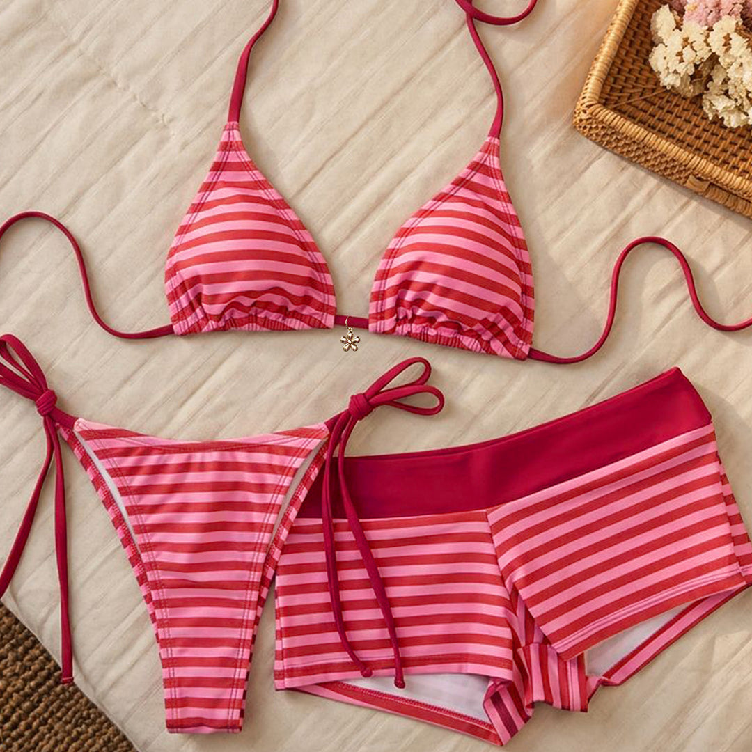 Damen Bikini-Set aus hochwertiger Baumwolle mit verspieltem Streifenmuster Drune
